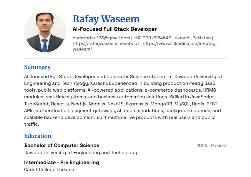 Modern resume template — sleek contemporary layout for tech and engineering